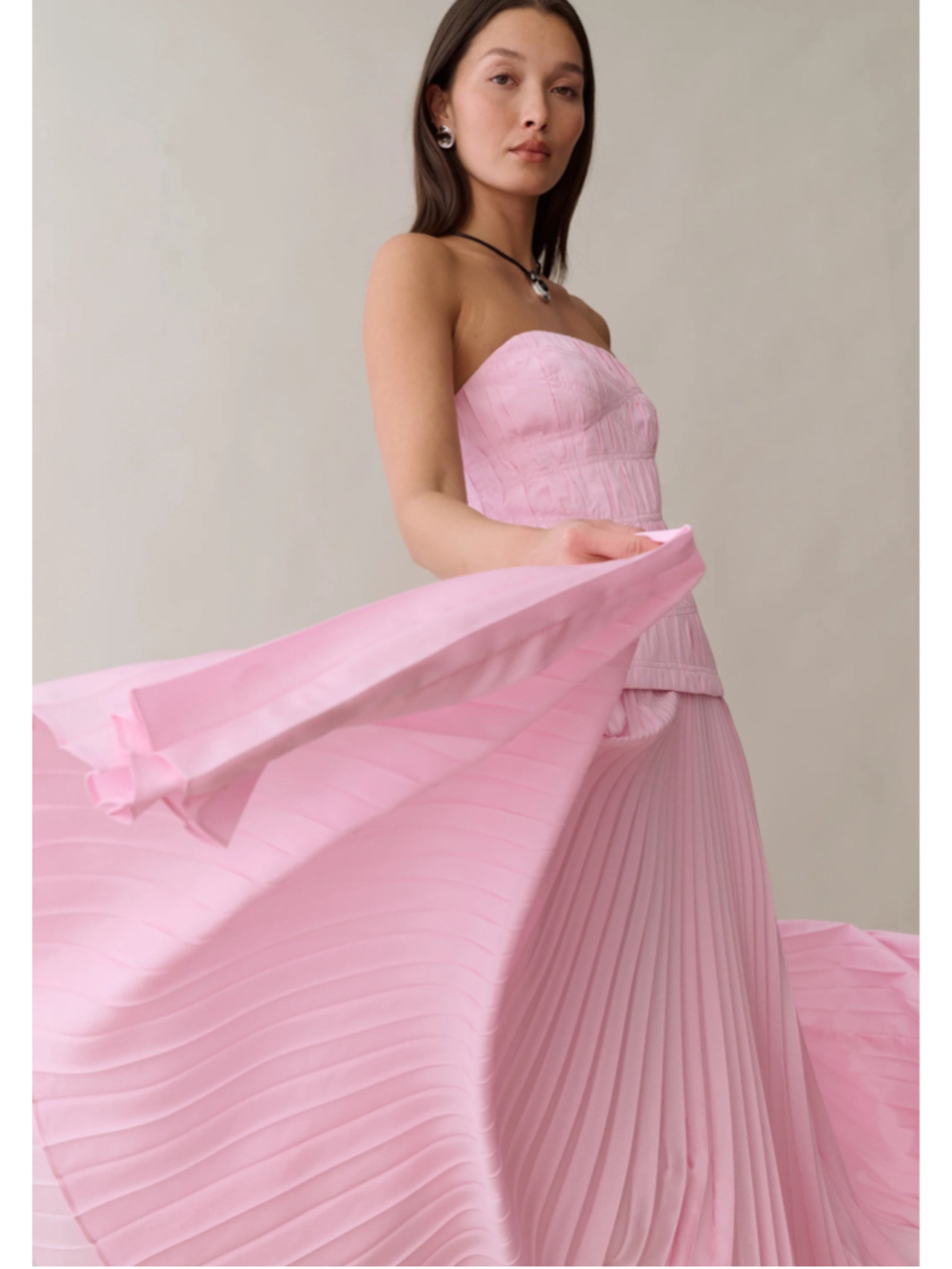 Women's Few Moda o.p.t Strapless Pleated Maxi Dress, Pink Sz 10 - Picture 2 of 12